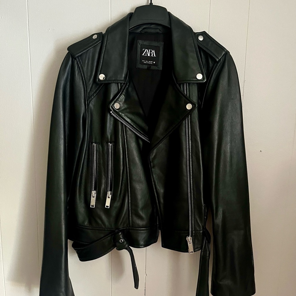 Zara Black Leather Moto Jacket